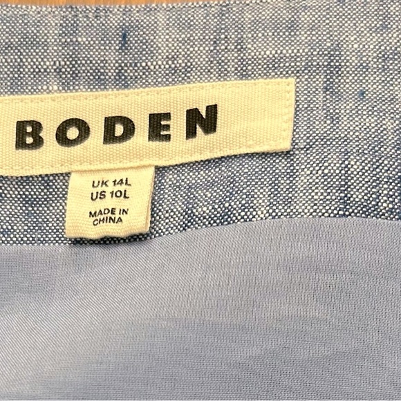 Boden Blue Anna Linen Tiered Dress Puff Ruffle Sleeves Size 10 Fit & Flare - Picture 13 of 15